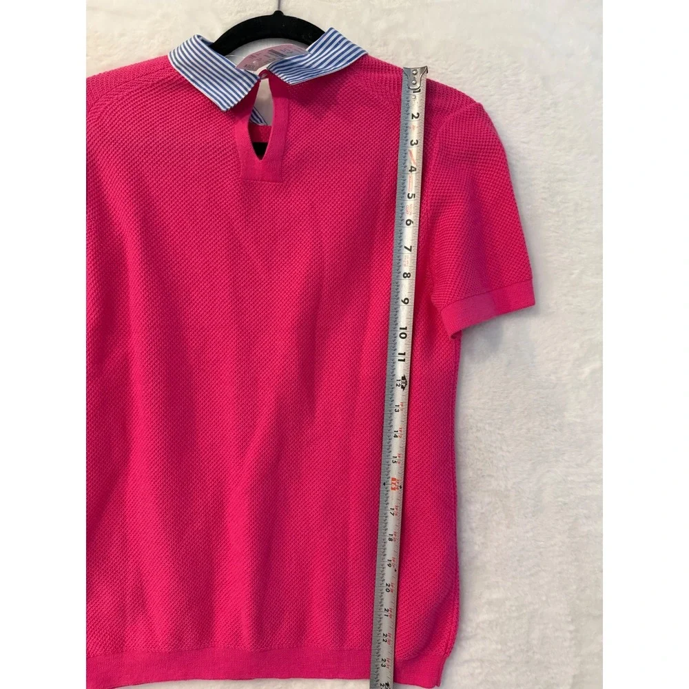 J. Crew Pink Textured Cotton Knit Sweater Top Women Striped Collar AW366 SP22